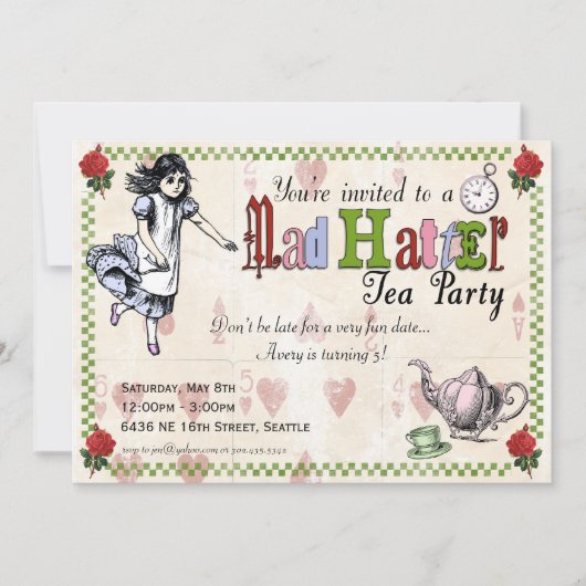 Mad Hatter Tea Party Invitation Kaart (Voorkant)