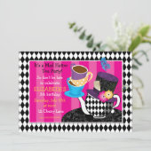 Mad Hatter Tea Party of Birthday Invitation diamon Kaart (Staand voorkant)