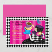 Mad Hatter Tea Party of Birthday Invitation diamon Kaart (Voorkant / Achterkant)