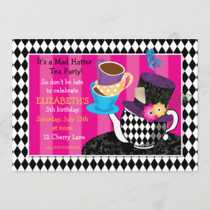 Mad Hatter Tea Party of Birthday Invitation diamon Kaart