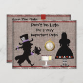 Mad Hatter Tea Party Save the Date Baby shower Aankondigingskaart (Voorkant / Achterkant)