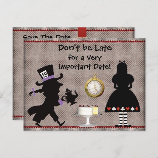 Mad Hatter Tea Party Save the Date Baby shower Aankondigingskaart (Voorkant / Achterkant)