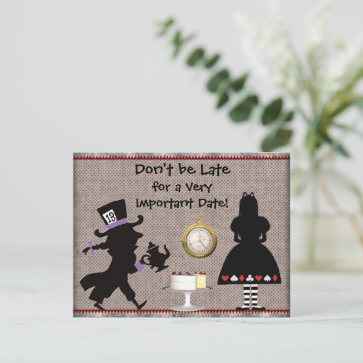 Mad Hatter Tea Party Save the Date Baby shower Aankondigingskaart (Staand voorkant)
