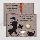 Mad Hatter Tea Party Save the Date Baby shower Aankondigingskaart (Voorkant / Achterkant)