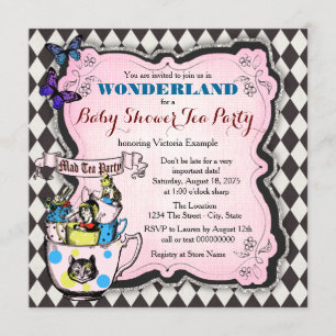 Mad Hatter Tea Party Wonderland Baby shower Kaart