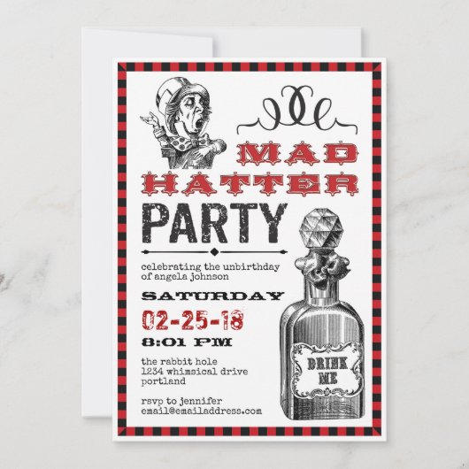 Mad Hatter Unjarig Party Kaart (Voorkant)