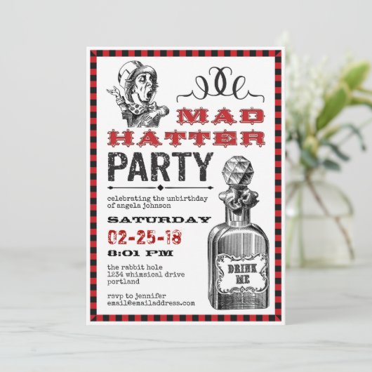 Mad Hatter Unjarig Party Kaart (Staand voorkant)