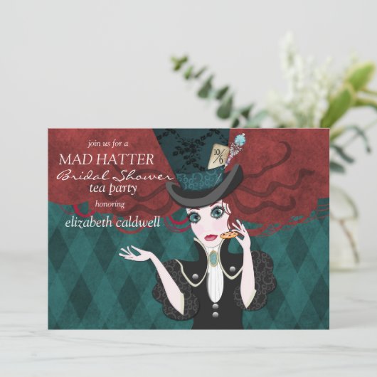 Mad Hatter Vrijgezellenfeest Tea Party Invitation Kaart (Staand voorkant)