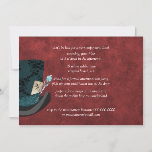 Mad Hatter Vrijgezellenfeest Tea Party Invitation Kaart (Achterkant)