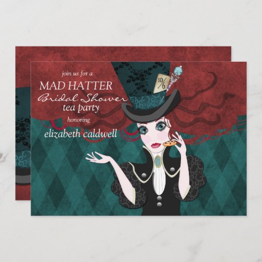 Mad Hatter Vrijgezellenfeest Tea Party Invitation Kaart (Voorkant / Achterkant)