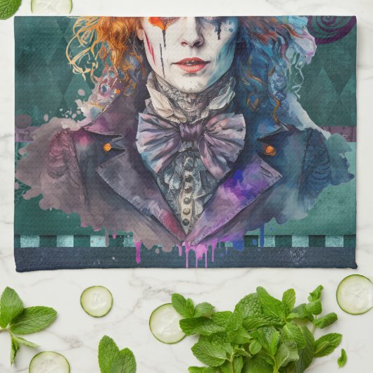 Mad Hatter Waterverf portret Theedoek (Gevouwen)