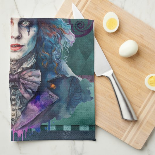 Mad Hatter Waterverf portret Theedoek (Quarter Fold)