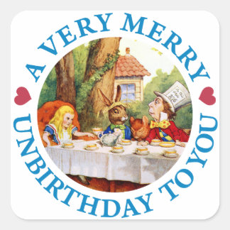 Mad Hatter wenst Alice een hele fijne verjaardag Vierkante Sticker