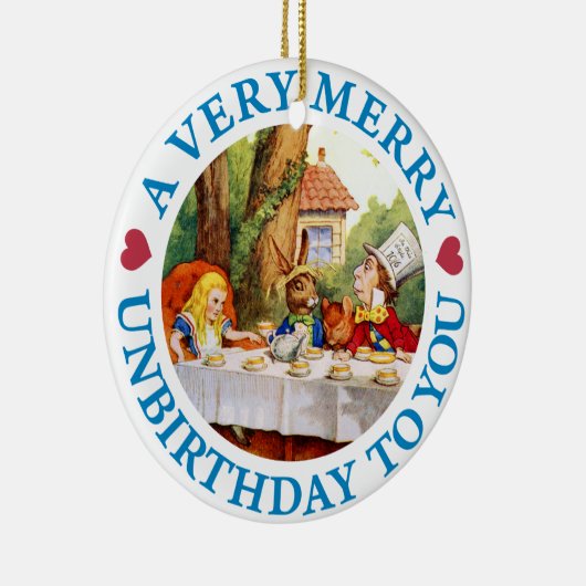 Mad Hatter wil Alice een zeer prettige verjaardag Keramisch Ornament (Rechts)