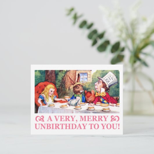 MAD HATTER WISHEERT EEN ZEER MERRY UNBIRTHDAY! FEESTDAGENKAART (Staand voorkant)