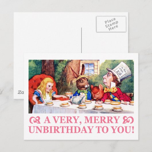 MAD HATTER WISHEERT EEN ZEER MERRY UNBIRTHDAY! FEESTDAGENKAART (Voorkant / Achterkant)
