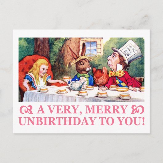 MAD HATTER WISHEERT EEN ZEER MERRY UNBIRTHDAY! FEESTDAGENKAART (Voorkant)