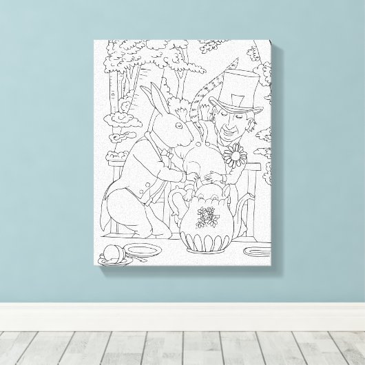 Mad hatter witte konijn deur muis kleurplaat canvas afdruk (Insitu (Houten vloer))