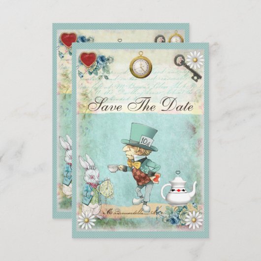 Mad Hatter Wonderland Baby shower behalve datum Save The Date (Voorkant / Achterkant)