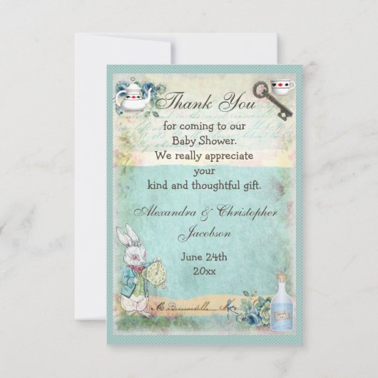 Mad Hatter Wonderland Baby shower Dank u wel Bedankkaart (Achterkant)