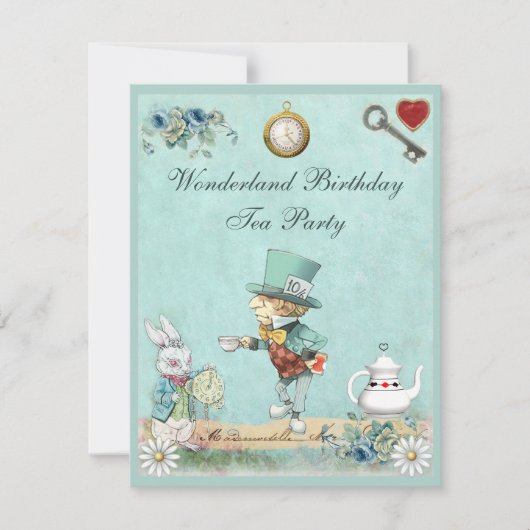 Mad Hatter Wonderland Birthday Tea Party Kaart (Voorkant)