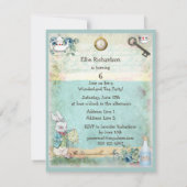 Mad Hatter Wonderland Birthday Tea Party Kaart (Achterkant)