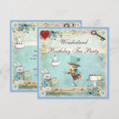 Mad Hatter Wonderland Birthday Tea Party nodigt ui Kaart (Voorkant / Achterkant)