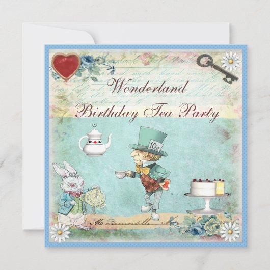 Mad Hatter Wonderland Birthday Tea Party nodigt ui Kaart (Voorkant)