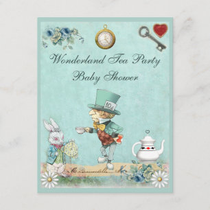 Mad Hatter Wonderland Tea Party Baby shower Kaart