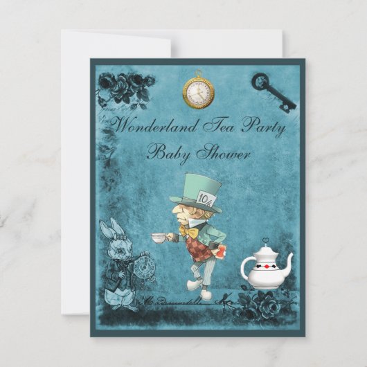 Mad Hatter Wonderland Tea Party Baby shower Kaart (Voorkant)