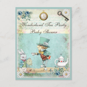 Mad Hatter Wonderland Tea Party Baby shower Kaart