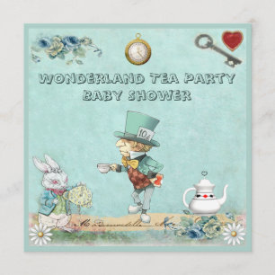 Mad Hatter Wonderland Tea Party Baby shower Kaart