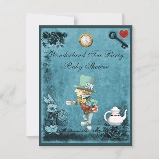 Mad Hatter Wonderland Tea Party Baby shower Kaart (Voorkant)