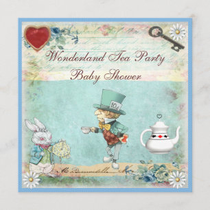 Mad Hatter Wonderland Tea Party Baby shower Kaart