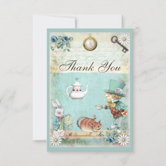Mad Hatter Wonderland Tea Party Dank je Bedankkaart (Voorkant)