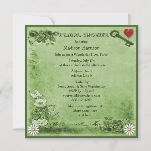 Mad Hatter Wonderland Tea Party Vrijgezellenfeest Kaart (Achterkant)