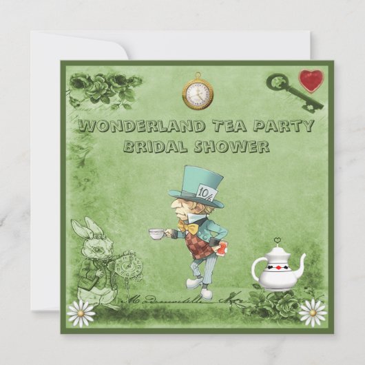 Mad Hatter Wonderland Tea Party Vrijgezellenfeest Kaart (Voorkant)
