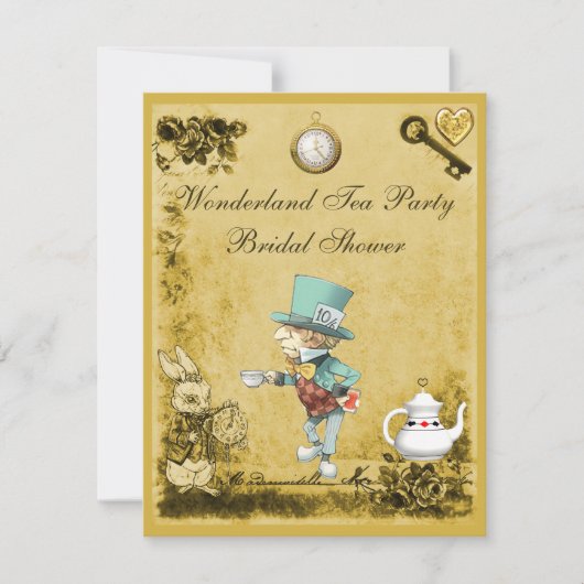 Mad Hatter Wonderland Tea Party Vrijgezellenfeest Kaart (Voorkant)