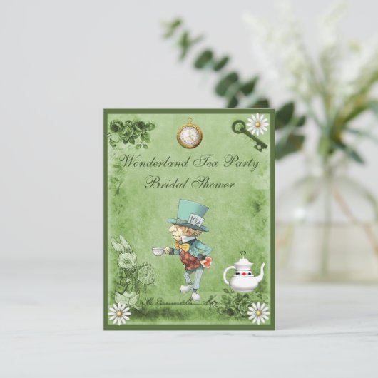 Mad Hatter Wonderland Tea Party Vrijgezellenfeest Kaart (Staand voorkant)
