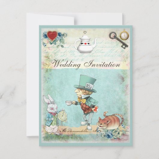 Mad Hatter Wonderland Wedding Kaart (Voorkant)