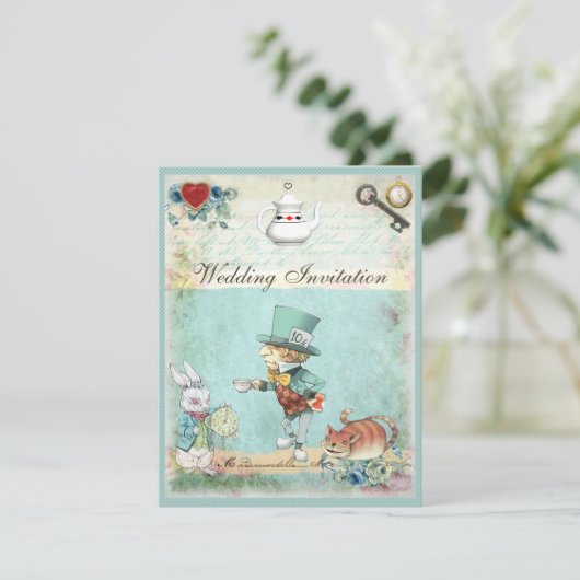Mad Hatter Wonderland Wedding Kaart (Staand voorkant)