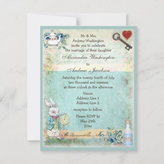 Mad Hatter Wonderland Wedding Kaart (Achterkant)