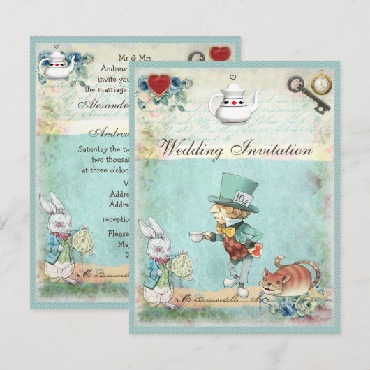 Mad Hatter Wonderland Wedding Kaart (Voorkant / Achterkant)