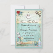 Mad Hatter Wonderland Wedding Save the Date (Achterkant)