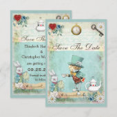 Mad Hatter Wonderland Wedding Save the Date (Voorkant / Achterkant)