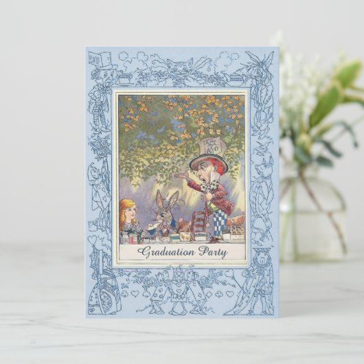 Mad Hatter's Afstuderen Tea Party Kaart (Staand voorkant)