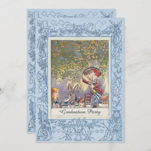 Mad Hatter's Afstuderen Tea Party Kaart (Voorkant / Achterkant)