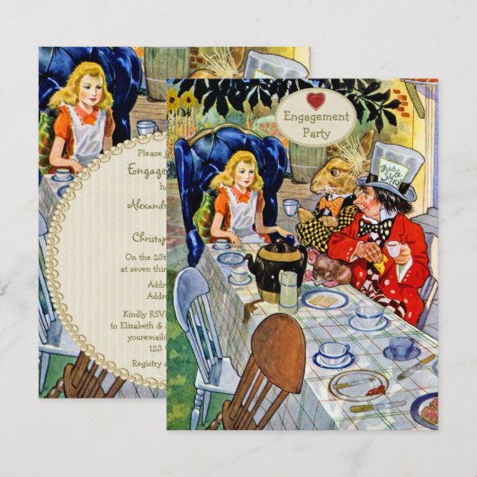 Mad Hatter's Engagement Party Kaart (Voorkant / Achterkant)