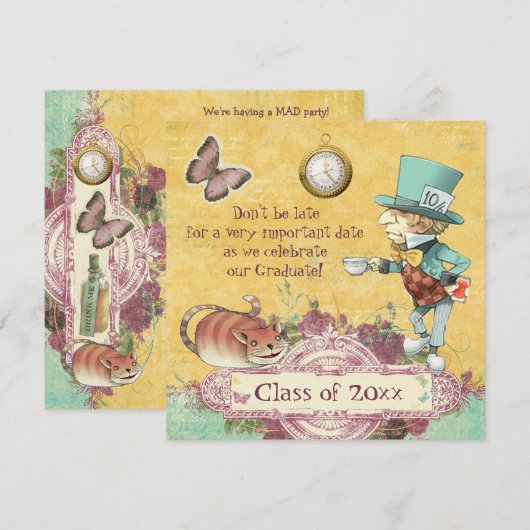 Mad Hatter's Graduation Party Kaart (Voorkant / Achterkant)