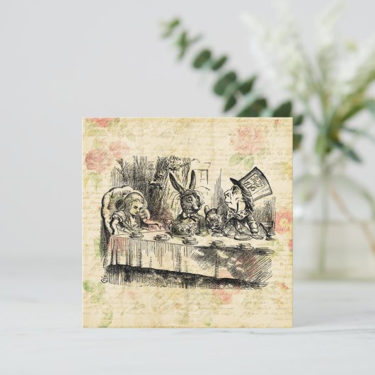 Mad Hatters Tea Party Alice in Wonderland Art Feestdagenkaart (Staand voorkant)